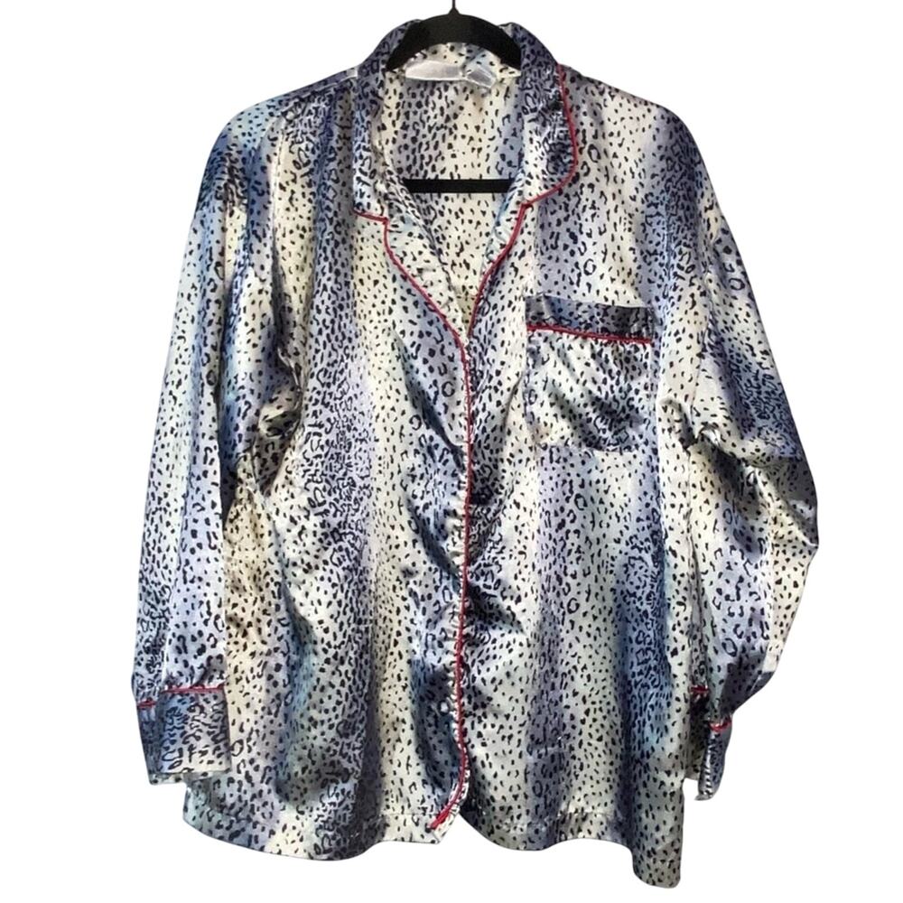 Liz Banks Intimates‎ Satin Pajama Top Large Animal Print Button Front Sleepwear